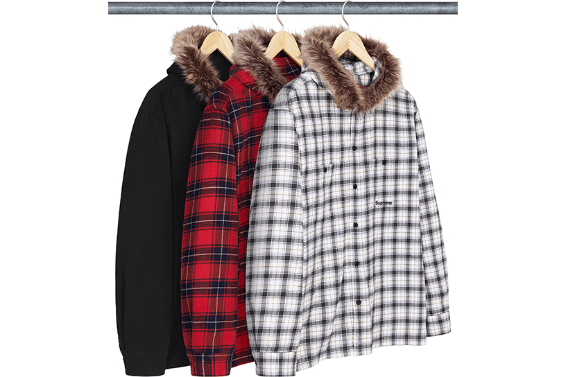 Fur Trim Flannel Hooded Shirt