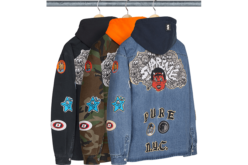 Patches Hooded Zip Up Shirt